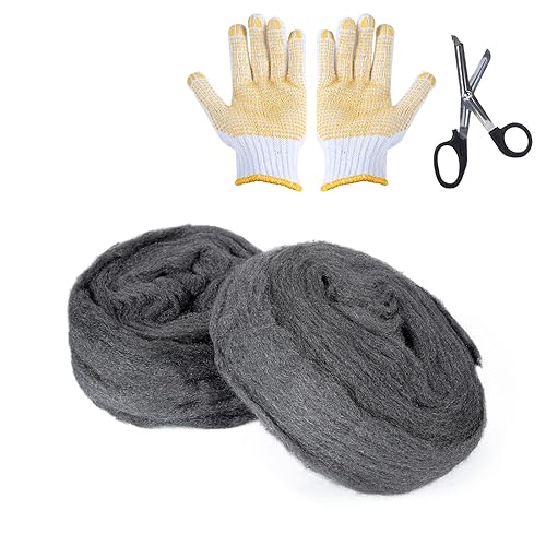 Awroutdoor Stahlwolle DIY Gegen Mäuse, 2 Stück Stahlwolle Gegen Mäuse Stahlwolle DIY Mausefalle mit Arbeitshandschuhen Schere, Fein Gegen Nagetiere Steel Wool, Stahl Wire Wolle für Haus Garten Garage - Cheap-Us