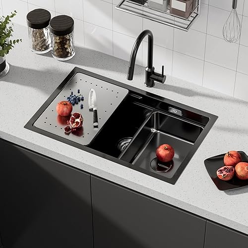 CECIPA Spülbecken Edelstahl mit Armatur 70 x 44 cm 1 Becken Einbauspüle mit siphon für ab 80 cm Küchenschrank + Spültischarmatur Wasserhahn Einhebel-Anthrazit - Cheap-Us