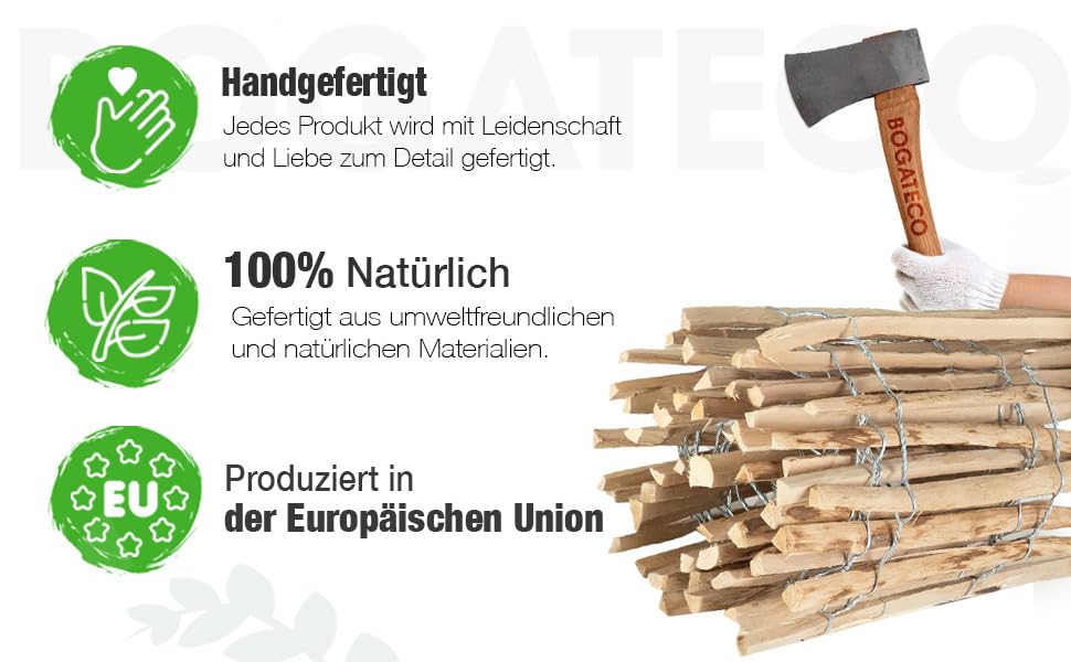 Haselnuss Roll-Steckzaun aus Holz 