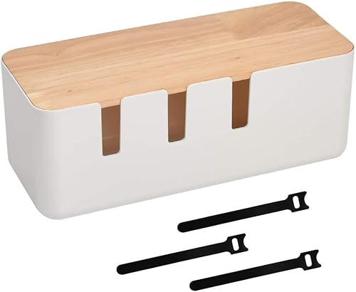 Kabelbox Weiß Kabelmanagement Box mit Holzdeckel 30.2 * 12.5 * 11.5cm Kabel-Organizer ABS Kabel Aufbewahrungsbox mit Gummifüßen und Klettverschluss Für Kabel/Steckdosenleisten Schutz und Sicherheit - Cheap-Us