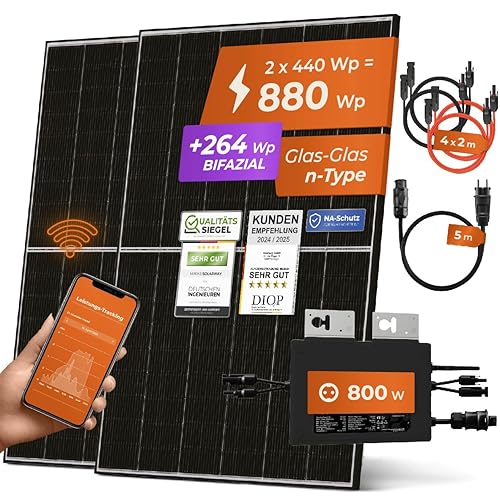 Solarway® 880W Balkonkraftwerk 800W komplett Steckdose - neuester 800 Watt Wechselrichter - Solaranlage Komplettset - 440W bifaziale Solarmodule & Envertech & Zubehör - Cheap-Us