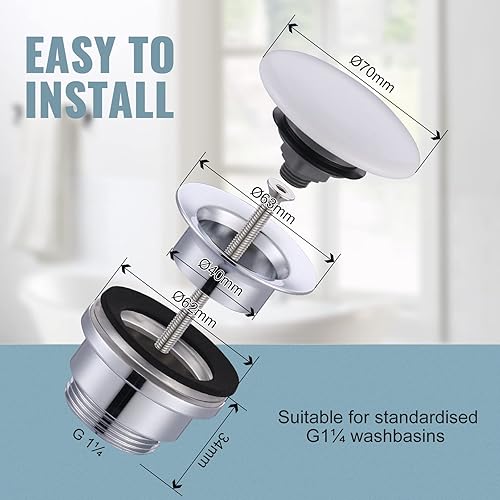 iVIGA Waschbecken Ablaufgarnitur, Ablaufgarnitur mit Überlauf 1 1/4 universal für Waschbecken und Waschtisch, weiß - Cheap-Us