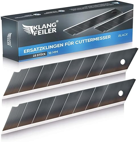 Klangfeiler® 25 Cuttermesser Klingen - BLACK - 18mm Breite - Schwarze Cutterklingen für den Cutter - Cheap-Us