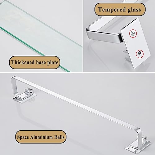 Mgchowue Glas Bad-Regal, Glasablage Wandregal 60 80cm Badezimmer Regal Badablage Ablageregal - mit Reling aus Chrom & 8mm Hartglas Badregal - Cheap-Us