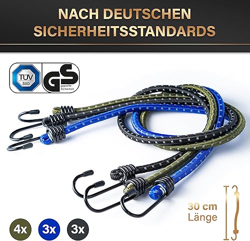 HELDENWERK 10er-Set Expander TÜV/GS geprüft mit Haken Elastisch in 30, 45, 75 und 100cm I Spanngummi mit Haken für Transport, Camping & Sicherung I Spannseil, Gummispanner & Gepäckspanner (30cm) - Cheap-Us