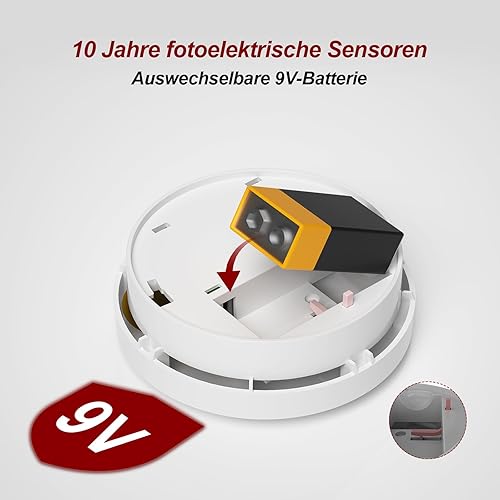 Rauchmelder 10-Jahres-Garantie Feuermelder Austauschbare 9V-Batterie für Rauchmelder, DIN EN14604 & BSI-Zertifiziert 1 Stuck - Cheap-Us