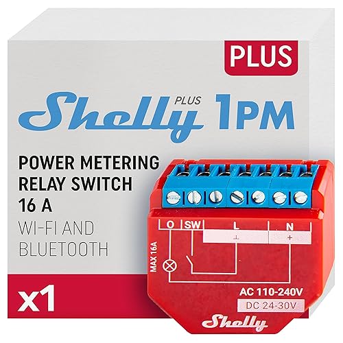 Shelly Plus 1PM | WLAN & Bluetooth Relais Schalter mit Strommessung - 16A | Lichtsteuerung | Funktioniert mit Alexa & Google Home | iOS- & Android-App | Kein Hub erforderlich - Cheap-Us