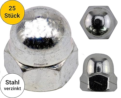 DIN 1587 Sechskant-Hutmutter Stahl verzinkt M3 * 25 Stück - Cheap-Us