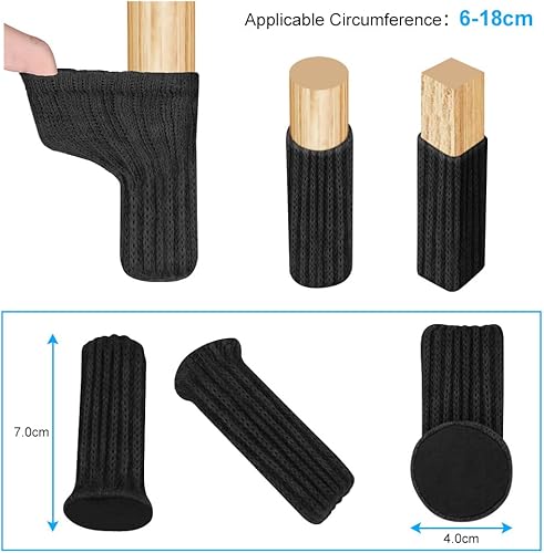 OSDUE 24 Stück Stuhlsocken, Elastisch Möbelsocken Gestrickte, Filz Stuhlbeinkappen, Dicke Unterseite, Antirutsch Pads für Möbel, Tisch, Bodenschutz, Vermeiden Sie Kratzer &Geräusche(Schwarz) - Cheap-Us