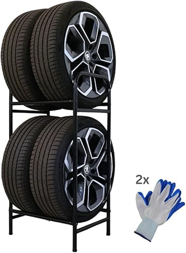 PROREGAL Reifenregal CARRERO HxBxT 104x55x40cm, bis zu 4 Reifen auf 2 Ebenen, Schwarz, Werkstattregal, Lagerregal, Kellerregal - Cheap-Us