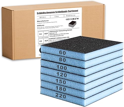 14 Stück Schleifschwamm, 60-220 Körnung Schleifblock, Weichschaum Sand Block Nass Trocken Schleifpapier für Modell Trockenbau Metall Holz Möbel Polieren (Blue) - Cheap-Us