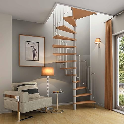 DOLLE Spindeltreppe Barcelona Höhe 229-291 cm Stufen Buche Unterkonstruktion weiß Durchmesser 138 cm - Cheap-Us