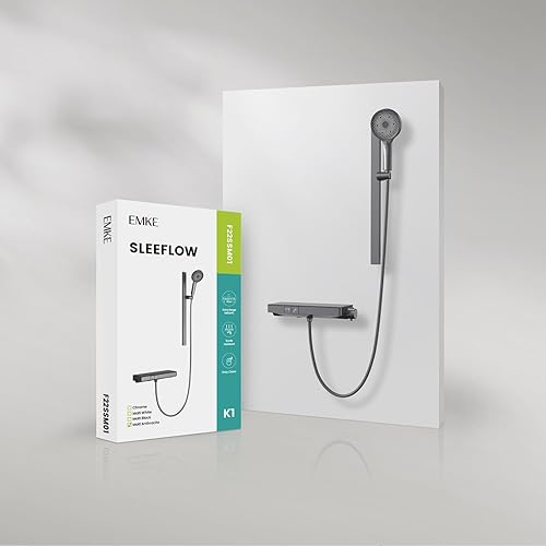 EMKE Duschset mit Thermostat, Duschstange mit Brause mit 40cm Thermostatische Platte, Design Duschstange, 3 Strahlarten Handbrause, Duschset mit Armatur, Anthrazit Matt - Cheap-Us
