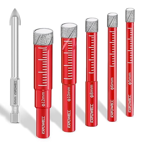 KAFUWELL Fliesenbohrer Diamantbohrer Professional Set 6tlg, 5-12mm Glasbohrer & 6mm Karbid-Anbohrer für Keramik, Granit, Glas, Porzellan, Fliesen, harte Fliesen, Feinsteinzeug, Stein - Cheap-Us