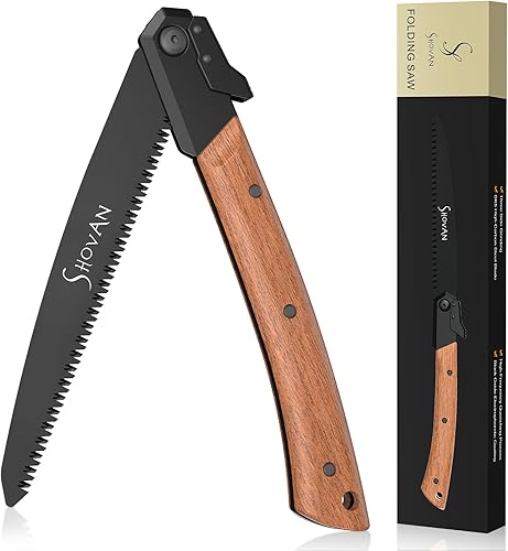 Astsäge, Klappsäge mit SK5 Hochkohlenstoffstahl Sägeblatt (1mm Dicke, 21cm Länge), 2 Schneidpositionen, Metall-Sicherheitsverriegelung, Sapele Holzgriff – Faltbare Handsäge für Garten, DIY & Outdoor - Cheap-Us