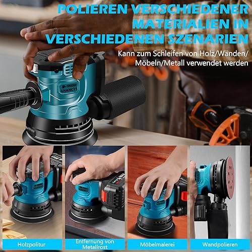 Akku-Exzenterschleifer, 125 mm Exzenterschleifer Bürstenlosen Motor für Ma-kita 18V Akku, 12000rpm Akkuschleifer Schleifgerät 3 Leistungsstufe mit 20PCS Schleifpapier, Staubbeutel (ohne Akku) - Cheap-Us