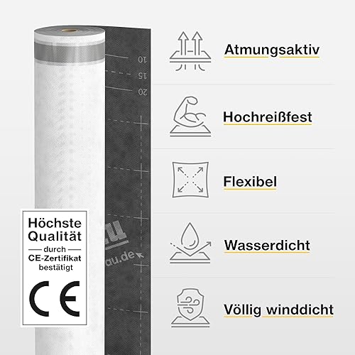 Isolbau Unterspannbahn SPB 135 SKS, 15 m² Rolle (1,5 x 10 m) - Selbstklebende Dachfolie 135 g/m² & 2 Klebestreifen - Dampfdurchlässige Unterdeckbahn, wasserdicht und witterungsbeständig - Cheap-Us