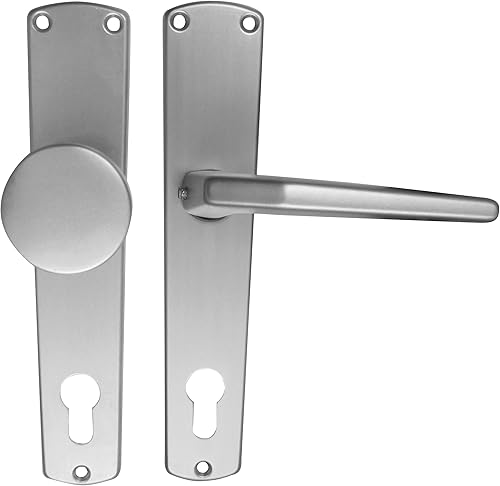 Alpertec 40401020K1 Aluminium Türbeschlag Maria - LS Langschildgarnitur für Wohnungseingangstüren in silber eloxiert PZ 72 MM Knopf/Drücker - Cheap-Us