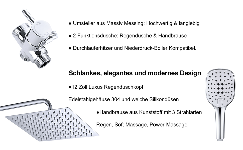 Görbach Edelstahl Duschsystem Duschset ohne Armatur Regendusche Überkopfbrauseset