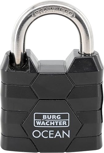 BURG-WÄCHTER Vorhängeschloss, Vorhangschloss mit 2 Schlüsseln, 6,3 mm Bügelstärke, Seewasserfest, Massiver Messingkörper, Doppelt Verriegelt, Ocean 490 Ni HB 40 65 SB, Schwarz - Cheap-Us