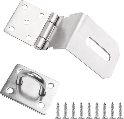 Überfalle Heavy Duty Rechter Winkel, JatilEr Sicherheitsüberfalle 5.5 Zoll Überfalle Abschließbar mit 9 Groß Rostschutzschrauben Vorhängeschloss Riegel 304 Edelstahl für Vorhängeschloss, Schränke,Tore - Cheap-Us