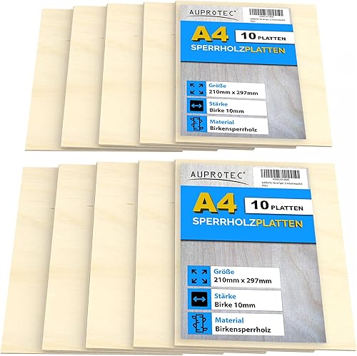 AUPROTEC 3x A4 Sperrholz-Platten Birke 10mm Multiplexplatten (210 mm x 297 mm) Bastel- und Laubsäge-Holzplatten Birke Massiv Multiplex Holz Industriequalität - Cheap-Us