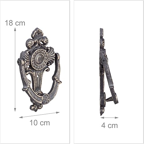 Relaxdays Türklopfer antik, Gusseisen, verziert, Anschlagknopf, für Eingangstür H x B x T: 18 x 10 x 4 cm, bronze - Cheap-Us