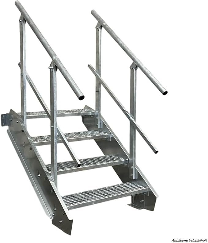 4 Stufen Stahltreppe mit beidseitigem Geländer/Breite 100 cm Geschosshöhe 55-85cm / Robuste Außentreppe/Wangentreppe/Stabile Industrietreppe für den Außenbereich/Inklusive Zubehör - Cheap-Us