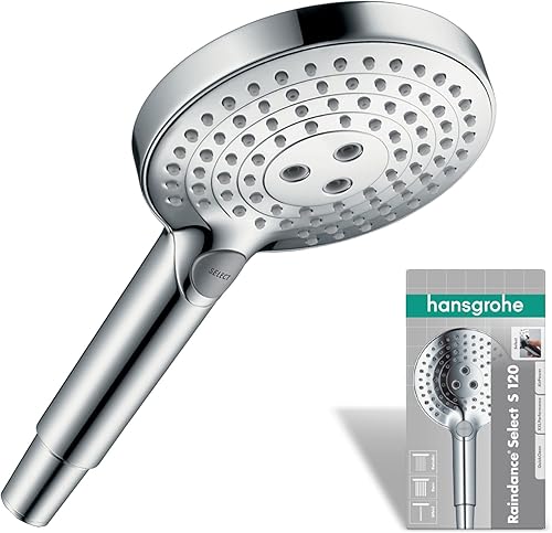 hansgrohe Raindance Select S - Duschkopf, Handbrause mit 3 Strahlarten, runde Duschbrause (150 mm), Brausekopf mit Antikalk-Funktion, Chrom, 28588000 - Cheap-Us