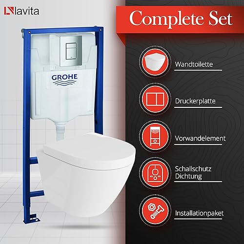 LAVITA Vorwandelement Solido Start + Wand Hänge WC Sogo Weiß Spülrandlos + + WC Sitz mit Absenkautomatik Verchromter Knopf Komplettset Unterputz Spülkasten Toilette Komplett Sett WC - Cheap-Us
