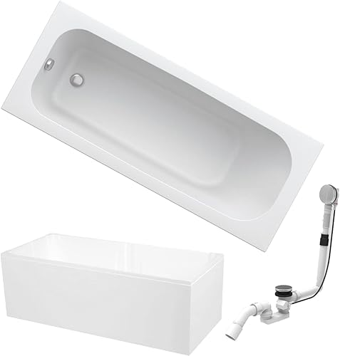 BADOSAN Badewanne RIVIERA | Design Badewanne Made by Hoesch | Acryl | 170x70cm | KOMPLETTPAKET mit Wannenträger und Ablaufgarnitur - Cheap-Us