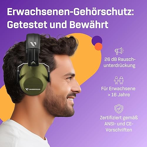 Vanderfields Gehörschutz für Erwachsene - SNR 26dB - Schwarz - Baustellen Kopfhörer - Kopfhörer Schule - Gehörschutz Schießsport - Gehörschutz Arbeit für Garten - Lärmschutz Kopfhörer - Lärmschutz - Cheap-Us