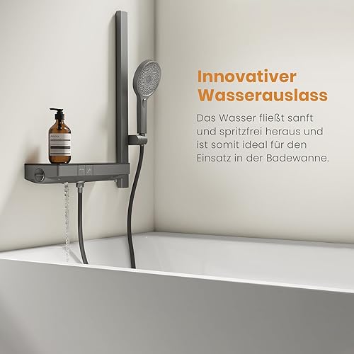 EMKE Duschset mit Thermostat, Duschstange mit Brause mit 40cm Thermostatische Platte, Design Duschstange, 3 Strahlarten Handbrause, Duschset mit Armatur, Anthrazit Matt - Cheap-Us