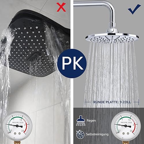 HOMELODY Regendusche Duschsystem ohne Armatur, Schwarz Handbrause mit 4 Funktionen, Edelstahl Duschset mit Kopfbrause Rund, Duschstange SUS304 - Cheap-Us