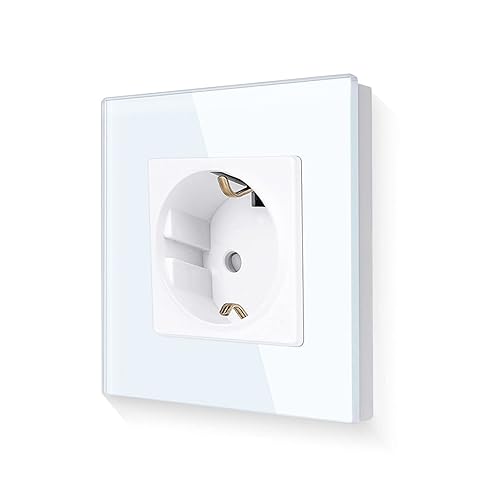 LIAONFOY Glas Schuko Doppelt Steckdose Unterputz 2 Fach Wandsteckdose Weiße Farbe mit Glasrahmen 16Amp 110-250V 157mm - Cheap-Us