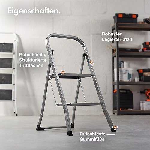 VonHaus Trittleiter 4 Stufen Klappbar - Treppenleiter mit Anti-Rutsch-Füßen, Einfache Aufbewahrung, Belastbar bis 150kg - Hochwertige, Robuste Stahl Stahlleiter für Heimwerker- und Gartenprojekte - Cheap-Us
