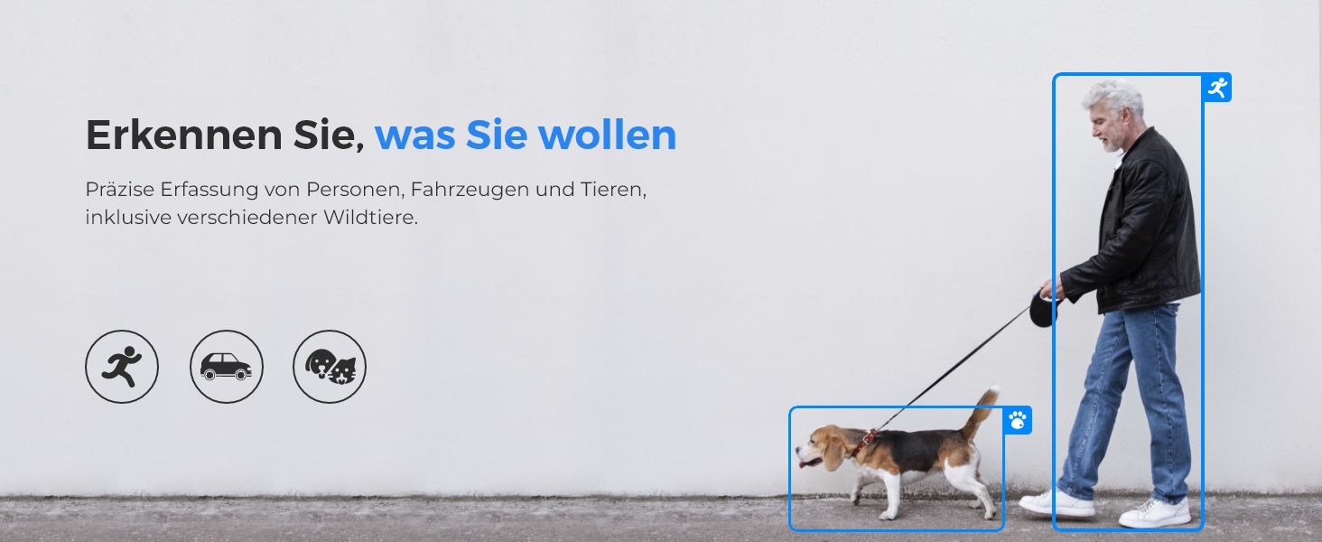 Präzise Erfassung von Personen, Fahrzeugen und Tieren, inklusive verschiedener Wildtiere.