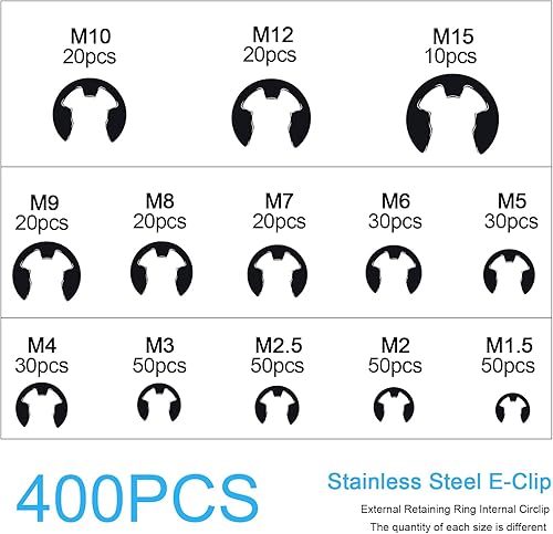 HSEAMALL 315 Stück Sicherungsringe Set, Sprengring E-Clips Metall C-Clip Seegering Sortiment 15 Typen Sicherungsscheiben für wellen,Schwarz - Cheap-Us