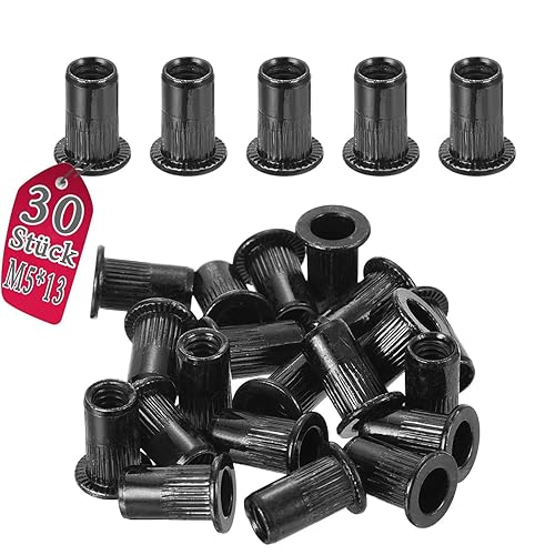 30 Stück Nietmuttern M5 Edelstahl A2 V2A, Runde Flachkopf Nietmutter, Einpressmuttern, Gewindenieten, Blindnietmuttern, Schwarze Oxid - Cheap-Us