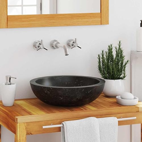 vidaXL Waschbecken Aufsatzwaschbecken Waschtisch Waschplatz Handwaschbecken Waschschale Aufsatzbecken Becken Badezimmer 40x12cm Marmor Naturstein - Cheap-Us