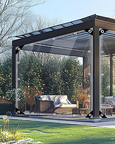Ezcasch 2x2m Plane Transparent mit Ösen Durchsichtige Plane Wasserdicht Abdeckplane, 420g/m² Abdeckplane Klare Abdeckfolie Windschutz Terrasse für Außenbereich - Cheap-Us