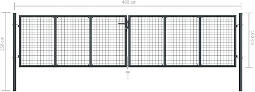 Festnight Doppeltor Gartentor 400x100 cm Doppelflügeltore Metall Gartentür Zauntor Abschließbar Zauntür Hoftor Tür Tor Gartenpforte mit Pfosten Einfahrtstor Hoftür Stahl, Anthrazit - Cheap-Us