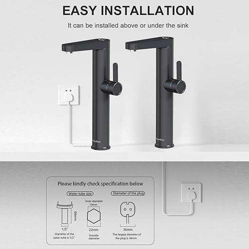 Briwellna Instant Hot Water Tap for Bathroom, Tankless Electric Water Heater Tap, Electric Tap with Digital Display Fast Heating Water Sink Tap(Black) - Cheap-Us