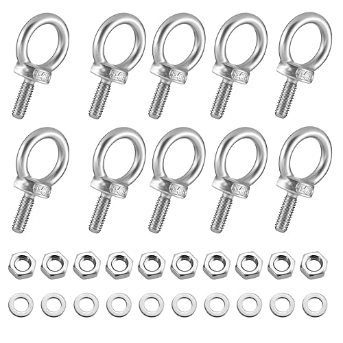 Piriuuo 10 Stück Ringschraube M4, Ringschrauben mit Muttern Edelstahl Augenbolzen Ringbolzen Ringschraube Ösenmutter mit Unterlegscheiben Ringschraube für Hebezubehör für Befestigens und Hängens - Cheap-Us