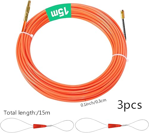 CONNECTION Kabeleinziehhilfe 15m Einziehspirale Zugdraht mit 2 Führungsfeder Einziehband φ3 mm Kabeleinzug Einziehhilfen zum Einziehen von Kabeln in Leerrohren Orange - Cheap-Us