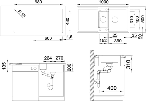 BLANCO ADIRA 6 S | Granitspüle aus SILGRANIT schwarz | Einbauart: Einbau von Oben | reversibel | für 60 cm breite Unterschränke | Großes Becken | Reinigungsfreundliche Öberfläche - Cheap-Us