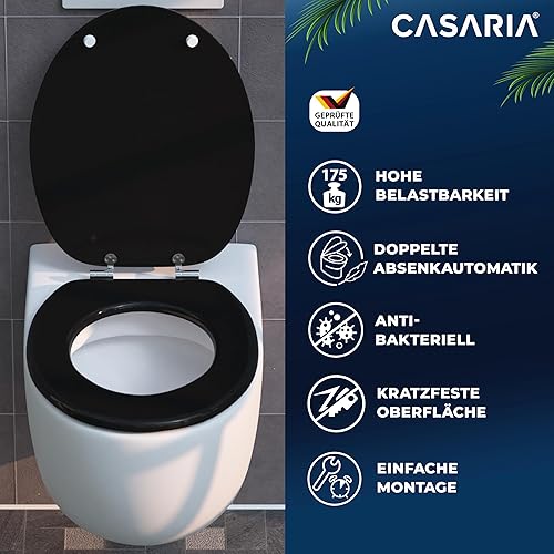 CASARIA® WC Sitz mit Absenkautomatik, Bambus - MDF Holzkern, Anti-Bakteriell, Rostfreie Scharniere, belastbar bis zu 175 kg, Toilettendeckel, Toilettensitz mit Absenkautomatik, Klodeckel Holz - Cheap-Us