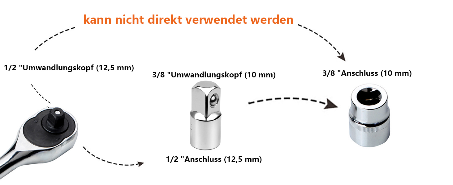 4tlg Adapter Satz Stecknussadapter Set für Ratschen Knarren, Nuss, Steckschlüsseln