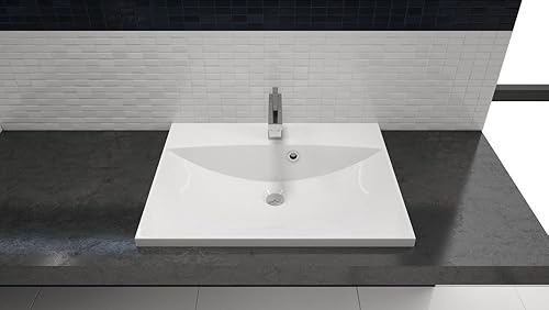 Einbau-Waschbecken 60x46cm eckig | 60cm Einbauwaschtisch, hochwertiges Mineralguss Made IN EU - Cheap-Us