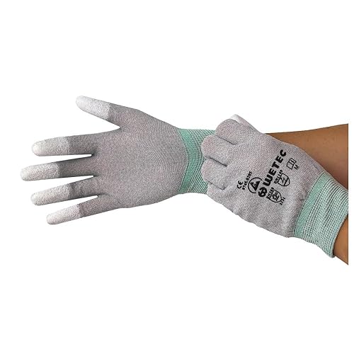 Wetec ESD-Handschuhe, PU-beschichtete Fingerkuppen, M, Carbonfaden (Schutzhandschuh Produktschutz Handschuhe) - Cheap-Us